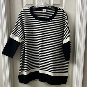 CAbi Striped Crew Neck Sweater Black White